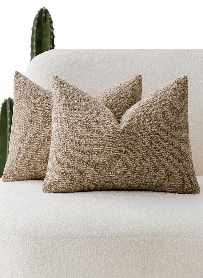 Foindtower Pack of 2 Textured Boucle Throw Pillow Covers Accent Solid Lumbar Pillow Cases Cozy Soft Decorative Couch Cushion Case for Chair Sofa Bedroom Living Room Home Decor, 12 x 20 Inch,Camel - Image 1